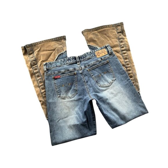 Y2K Mudd Low Rise Flare Two Tone Snap Pants size 8 - Picture 1 of 11